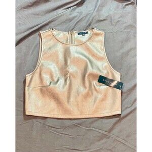 NWT Kirious Women's Zip Up Crop Top Gold Metallic Faux Leather Size M